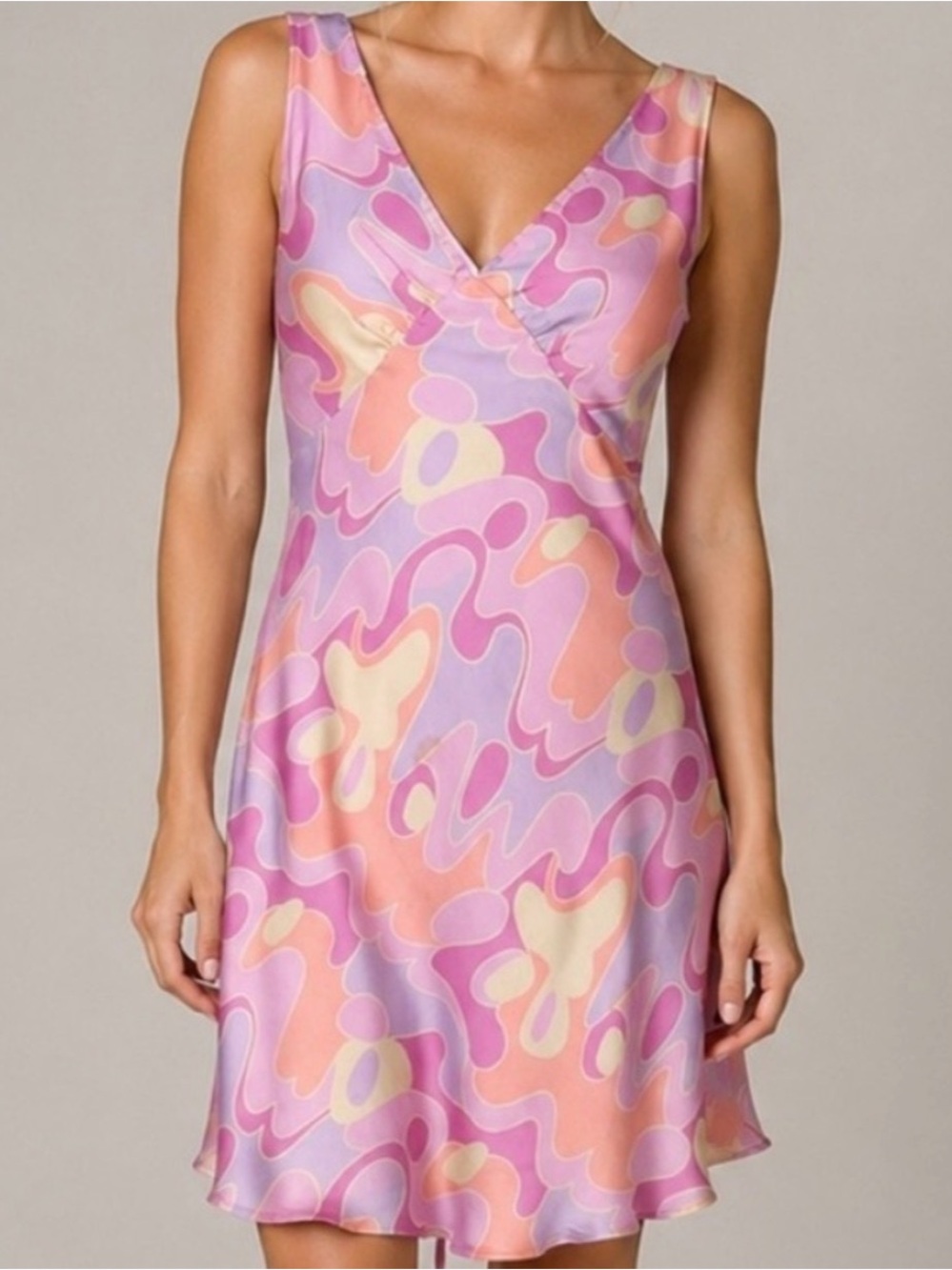 Peppermayo Audrey Vintage Slip Dress Psychedelic Swirl Satin Mini Pink Size 4 - Picture 9 of 9